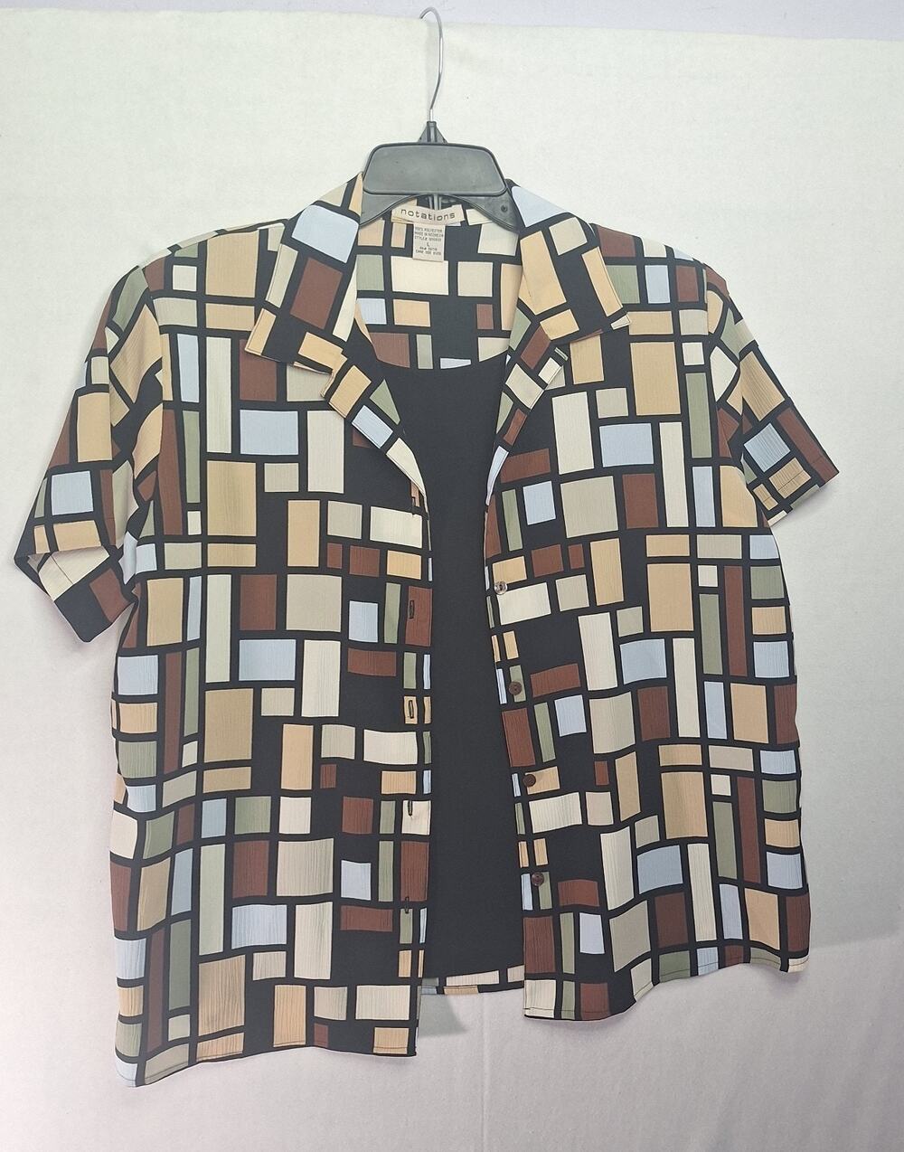Notations Sz L 2 In 1 Button Down Top Built in Cami Geometric Print Office Wear
